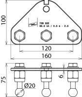 Deska se zemnicími body s otvorem 12,5 mm a 3 kulovými body D 20 mm DEHN 728522