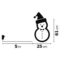 LED vánoční sněhulák, 61cm, venkovní, teplá bílá, s časovačem Emos