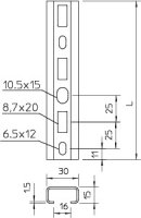 OBO CM3015P2000FS Profilová lišta děrovaná šířka výřezu 16mm 2000x30x15 Ocel