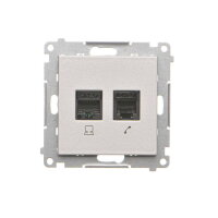Zásuvka datová RJ45 kat. 5e + telefonní RJ12 (přístroj s krytem) hliníková matná