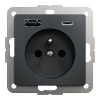 Zásuvka s USB nabíječkou, Sedna D/E, 250V, 16A, USB A+C 3,0A, Antracit SDD114072