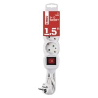Prodlužovací kabel 1,5 m 3 zásuvky s vypínačem bílý PVC 1,5mm2 EMOS P1321R