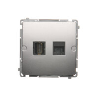 Zásuvka HDMI + počítačová zásuvka RJ45 kat.6, stříbrná matná metalizované