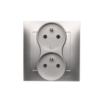 Zásuvka dvojnásobná s uzemněním 16A, 250V, šroubové svorky,, stříbrná matná