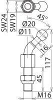 Kulový bod D 20 mm s ohybem 45° se závitem a matkou M16x45 mm DEHN 706645