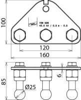 Deska se zemnicími body s otvorem 12,5 mm a 3 kulovými body D 25 mm DEHN 728526