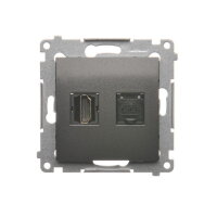 Zásuvka HDMI + počítačová zásuvka RJ45 kat.6, antracit mat, metalizované