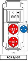 Zásuvková rozvodnice 1x3243+1x1643+1x230V jištěná, IP54 ROS 5/I-54