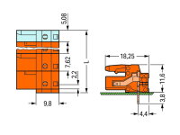 Pružinová svorkovnice THT úhlová 7,62 mm oranžová 3pól. WAGO 232-863/045-000