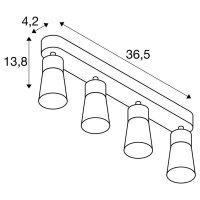 PURI 2.0 Cone, nástěnné a stropní svítidlo, dlouhé provedení, 4x 6W GU10, černé