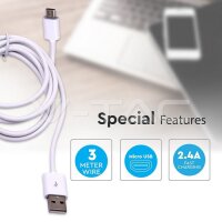 Micro USB Cable 3M White, VT-5333 V-TAC SKU8451