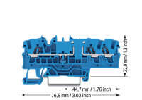 3vodičová základní svorka, Na DIN lištu 35 × 15 a 35 × 7,5, 2,5 mm2, Modrá