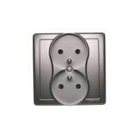 zásuvka 2P+T dvojitá s clonkami ocelová KONTAKT SIMON BMGZ2Z/21