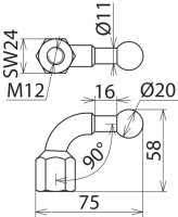 Kulový bod D 20 mm s ohybem 90° s vnitřním závitem M12 DEHN 707200