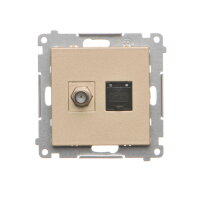 Zásuvka anténní typ F + datová RJ45 kat. 6 (přístroj s krytem) champagne matná