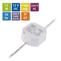 Napájecí zdroj 12W, DC12V/1A, IP67, do elektroinstalační krabice