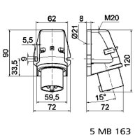 Přívodka nástěnná 16A 3p 230V IP44 6h Quick-Connect BALS 24423