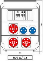 Zásuvková rozvodnice 2x3253+1x1653+2x230V, jištěná, IP54 ROS 11/I-12