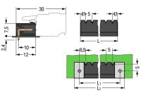 Konektor s pájecími piny THR, pájecí kontakt 1,0x1,0 mm, úhlové, černá 6pól.