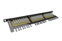 19" Patch panel 24xRJ45 CAT6 UTP s vyvaz.lištou černý 0,5U SOLARIX 24000146