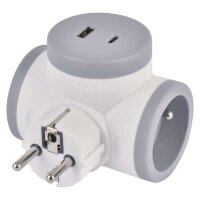 Rozbočovací zásuvka 2×, 1×USB-A+1×USB-C, bílo-šedá EMOS P0076PD