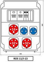 Zásuvková rozvodnice 2x3253+1x1653+2x230V, jištěná, IP54 ROS 11/I-13