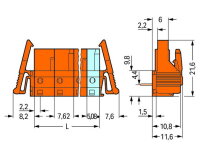Pružinová svorkovnice THT úhlová 7,62 mm oranžová 12pól. WAGO 232-872/039-000