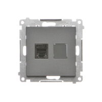 Zásuvka telefonní RJ12, 1 násobná (přístroj s krytem) grafitová matná