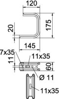 TPD 145 FS Nástěnný a stropní držák, Profil TP, B145mm, Ocel, St OBO 6363806