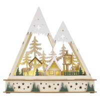 LED dřevěná vánoční krajina, 23,5cm, 2x AA, vnitřní, teplá bílá, časovač, DCWW39
