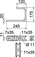 TPD 245 FS Nástěnný a stropní držák, Profil TP, B245mm, Ocel, St OBO 6363814