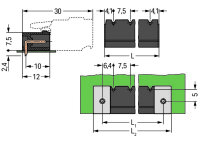 Konektor s pájecími piny THR, pájecí kontakt 1,0x1,0 mm, úhlové, černá 4pól.