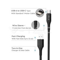 1 M Type C USB Cable Black Diamond Series VT-5362 V-TAC SKU8632