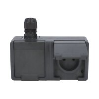 ATLAS 2K IP65 Zásuvka 2x 2P+PE 2-nás vodorovná s vývodkou M20 na povrch antracit