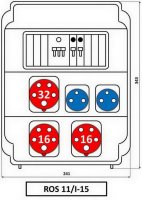Zásuvková rozvodnice 1x3253+2x1653+2x230V, jištěná, IP54 ROS 11/I-15