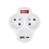 Rozbočka s USB A+C nabíječkou, 2 x 10A, bílá, vypínač SOLIGHT P99USBC