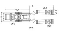 Kabel pro senzor/akční člen, 2x zásuvka M8,  přímá, Zástrčka M12A,  přímá 4pól.