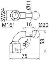 Kulový bod D 20 mm s ohybem 90° s vnitřním závitem M16 DEHN 707600