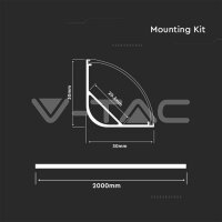 Aluminum Profile Set Milky Gypsum Corner Round 2000mm, VT-8105 V-TAC SKU3363