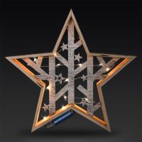 LED vánoční hvězda, přírodní dřevo 2 x AA , teplá bílá SOLIGHT 1V231