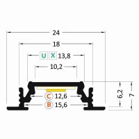AL profil FKU12 BC/UX pro LED, bez plexi, 2m, černý elox FK TECHNICS 4738428