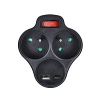 Rozbočka s USB A+C nabíječkou, 2 x 10A, černá, vypínač SOLIGHT P99USBC-B