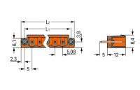 Konektor s pájecími piny THT, pájecí kontakt 1,2x1,2 mm, rovné, oranžová 4pól.