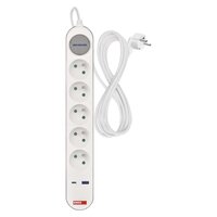 Prodlužovací kabel 3m, 5 zásuvek, vypínač, bílá, 1×USB-A/C, 1,5mm2, EMOS P1513FC