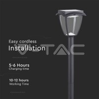 2W LED Solar Stand Lawn Black Body 3000K, 6000K IP44 V-TAC SKU2894