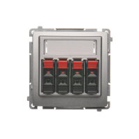 4-násobná zásuvka reproduktorová, s popisovým polem, stříbrná matná