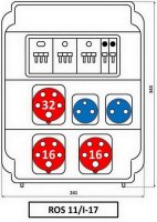 Zásuvková rozvodnice 1x3253+2x1653+2x230V, jištěná, IP54 ROS 11/I-17