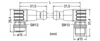 Kabel pro senzor/akční člen, Zásuvka M12A,  úhlová, Zástrčka M12A,  úhlová 3pól.