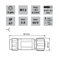 Zásuvka s převlečnou maticí M12, 5pinů, IP67, pájecí MCLED ML-112.209.67.0