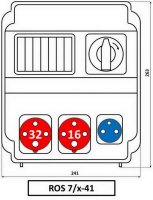 Zásuvková rozvodnice 1x3253+1x1643+1x230V, se spínačem, IP54, 7 modulové okénko